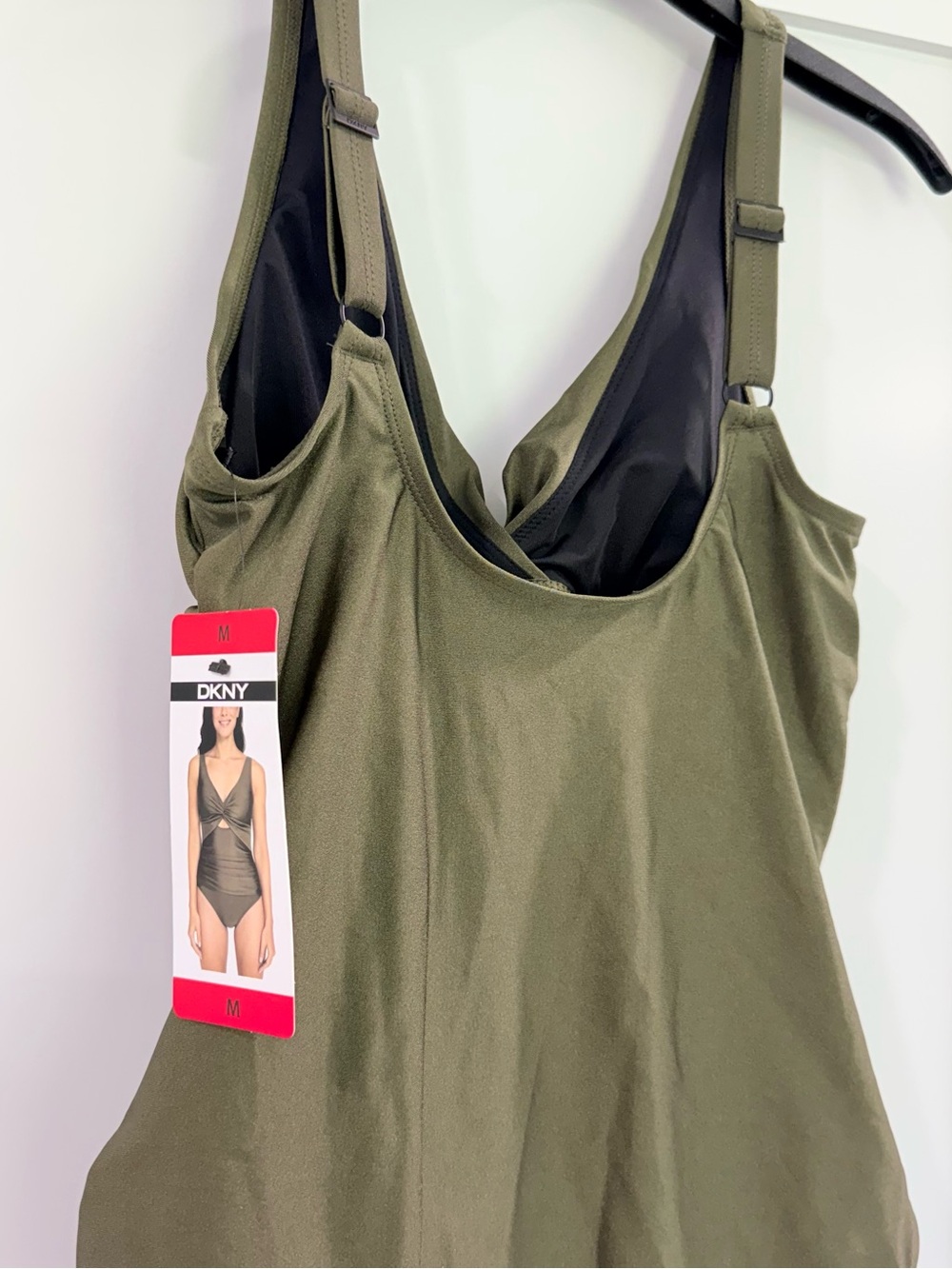 DKNY WOMENS Olive Green Twist-Front One-Piece Swimsuit medium NWT - Picture 14 of 16